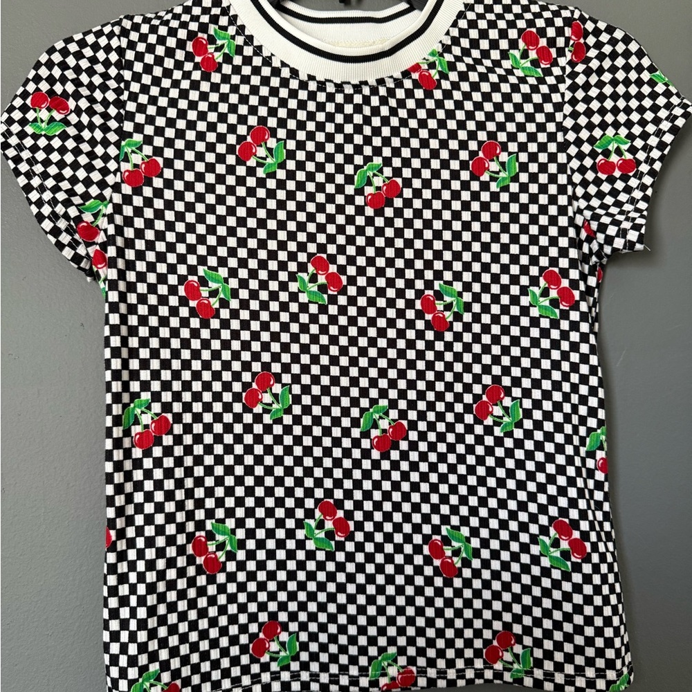 Cherry Baby T - Black and White Checkered